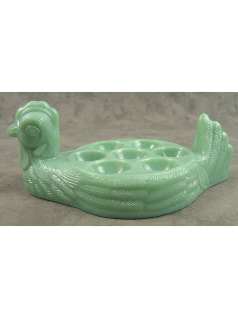 Jadeite Green Glass Hen Chicken 7 Cup Deviled Egg Holder Serving Tray Dish